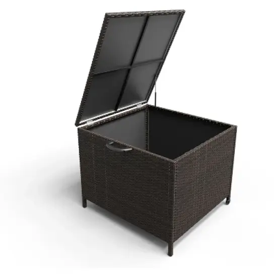 Outdoor Storage Deck Box, 80 Gallon Rattan Patio Furniture Storage Bins with Lid, Waterproof Outside Organizer Cabinet with Wheels and Handle image {9}