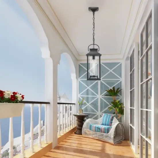 Maliang Outdoor Pendant Lights for Porch, Outdoor Ceiling Light with Ribbed Glass for House Patio, Anti-Rust Waterproof image {8}