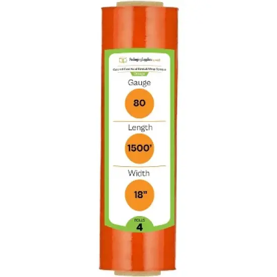 PSBM 4 Rolls, Tinted Orange, 18" x 1500 Ft. 80 Gauge, Cast Hand Pallet Stretch Wrap image {10}