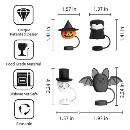 Ototo 8pc Boo Team Straw Toppers Silicone Drink Accessories Multicolor image {4}