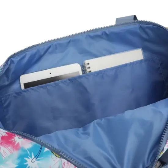 Disney Stitch Embroidered Character Art On Tropical Print 17.5" Duffle Bag image {5}