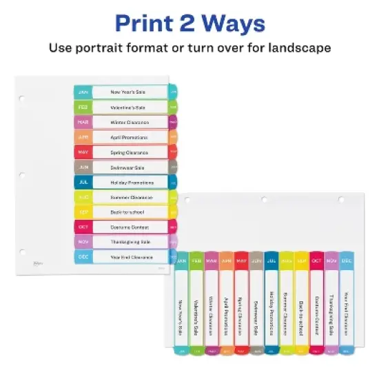 Avery Jan-Dec Dividers for 3 Ring Binders, 12 Tabs per Set, Customizable Table of Contents, Multicolor Arched Tabs (11847) image {2}