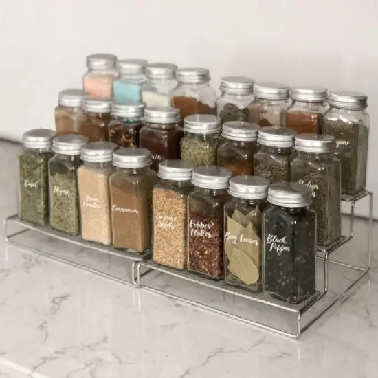 Talented Kitchen 2 Pack Spice Rack Organizer with 24 Glass Spice Jars Seasoning Containers 4 Oz, Spice Labels & 3-Tier Rack for Cabinets image {4}