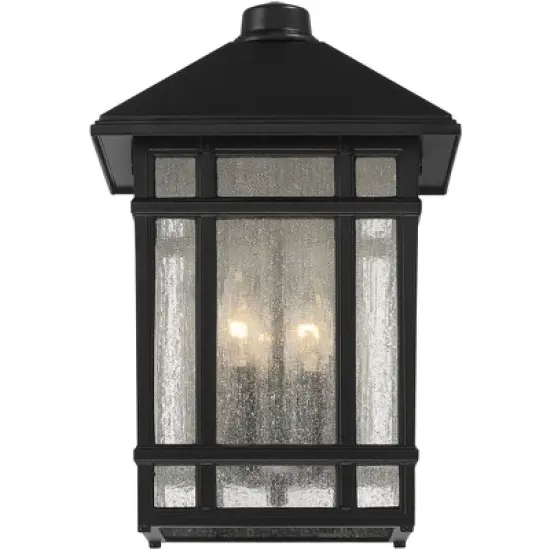 Kathy Ireland Modern Outdoor Wall Light Fixture Black 15 1/4" Seedy Glass Panels for Exterior House Porch Patio Outside Garage image {3}