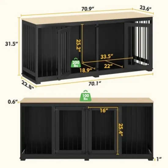 Famapy Indoor Furniture Kennel with Removable Partition Bottom Tray for 2 Dogs image {9}