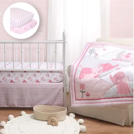 The Peanutshell Pink Elephant Crib Bedding Set, 3pc to 12 Pc, For Girls image {8}