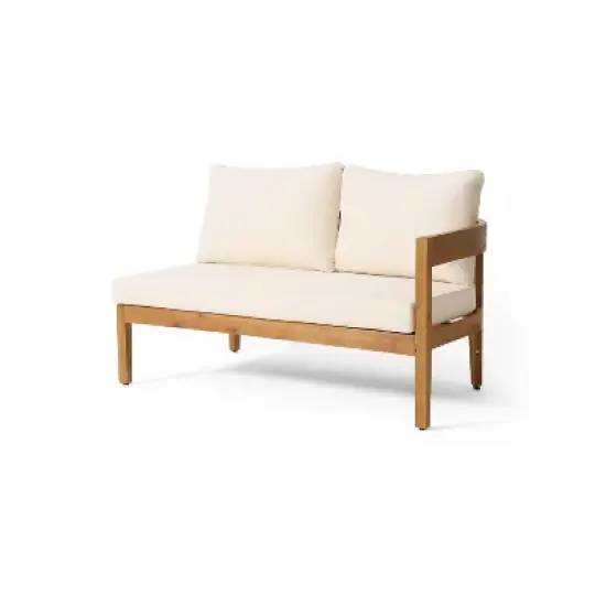 Christopher Knight Home 4pc Brooklyn Teak Outdoor Sectional Chat Set with Cushions Beige image {14}