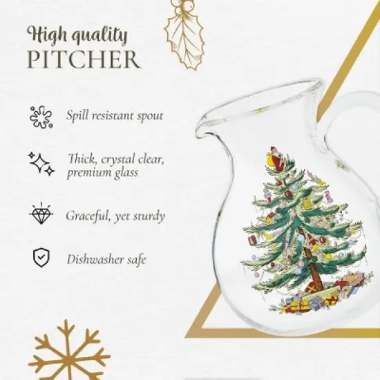 Spode Christmas Tree Glass Pitcher with Handle, 96oz, Festive Holiday Serveware, Beverage Jug image {5}