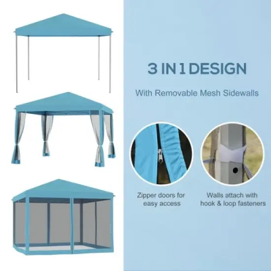 Resenkos Patio Garden Pergola, Pergola Canopy,10' x 10' Pop Up Canopy Tent with Netting, Screen House Room with Carry Bag,Light Blue image {7}