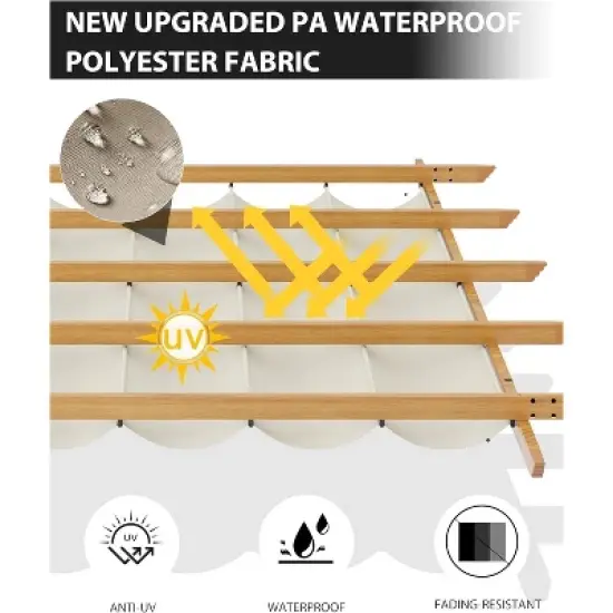 10x10ft Outdoor Aluminum Pergola Retractable UPF 50+ Waterproof Canopy, Wood Grain Frame, Tool-Free Assembly image {1}