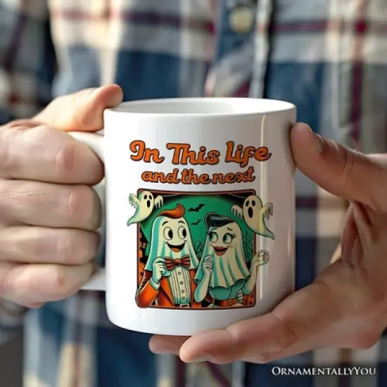 Retro Ghost Lovers Through Next Lives Mug, Vintage Halloween Gift for Couples (Non-Custom Only)| OrnamentallyYou image {2}