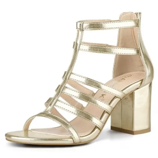 Allegra K Women's Cage Strappy Gladiators Chunky Heels Sandals image {8}