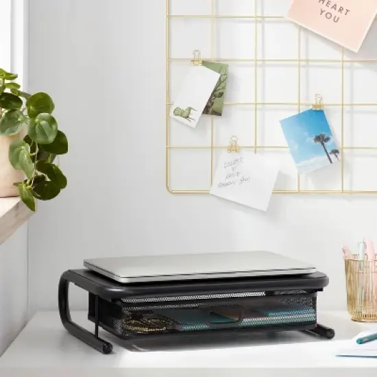 Mesh Monitor Stand with Drawer Black - Brightroom&trade; image {1}