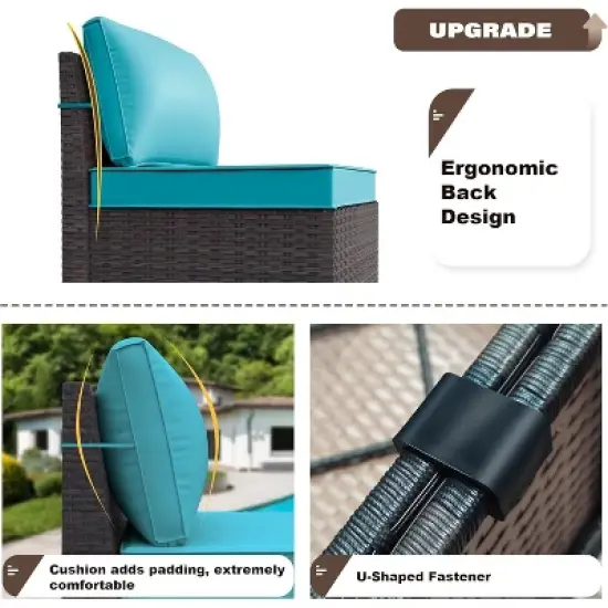 ALAULM 9 Pieces Patio Furniture Set, Rattan Wicker Sofa Set, Outdoor Conversation Sets w/Swivel Rocking Chairs Sectional Sofa image {5}