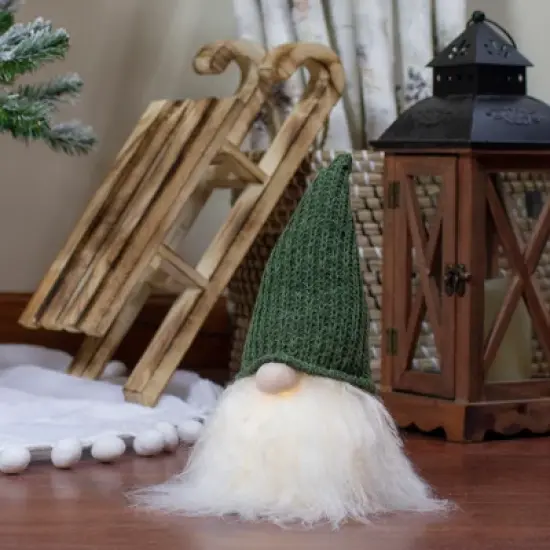 Northlight LED Lighted Plush Green Knit Hat Gnome Head Christmas Decoration - 11" image {1}