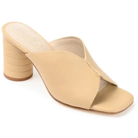 Journee Signature Womens Genuine Leather Karah Slip On Block Heel Open Square Toe Sandals image {11}