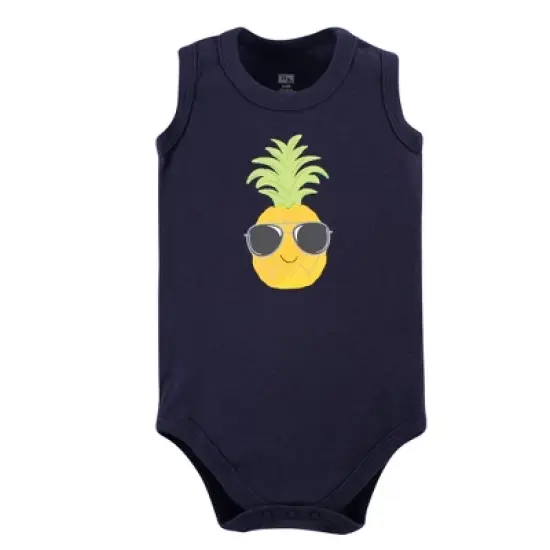 Hudson Baby Infant Boy Cotton Sleeveless Bodysuits 5pk, Pineapple image {3}