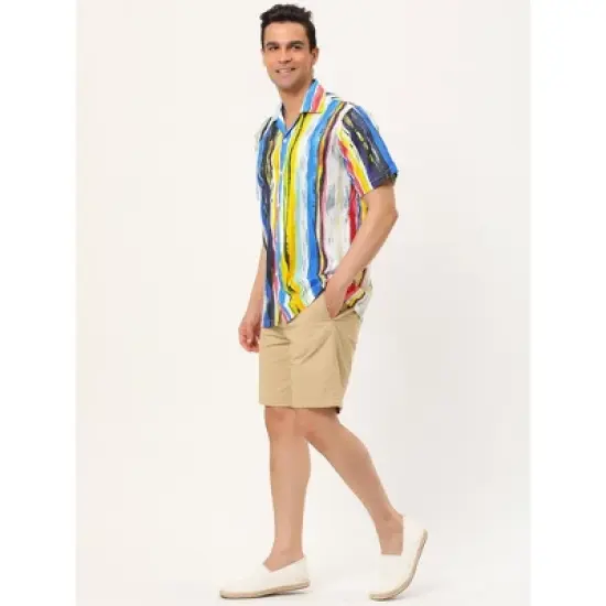 Lars Amadeus Men's Summer Irregular Printed Camp Collar Short Sleeves Button Down Hawaiian Shirt image {3}