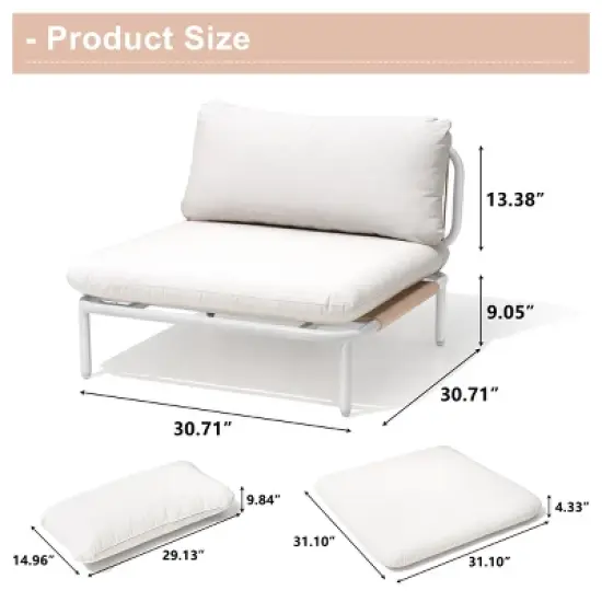 Crestlive Products Patio Furniture Set Oversized Metal Single Sofa Outdoor Sectionals Conversation Set with Cushion, White Frame and Beige Mat image {1}