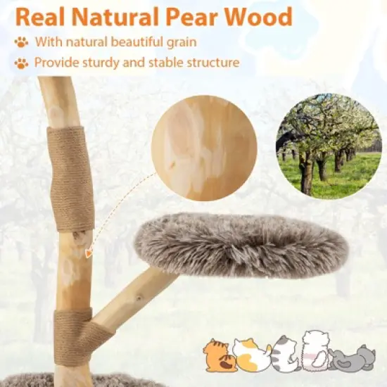 Tangkula Solid Wood Cat Tower Modern Cat Scratching Tree w/Luxurious Perch Teasing Rope image {3}
