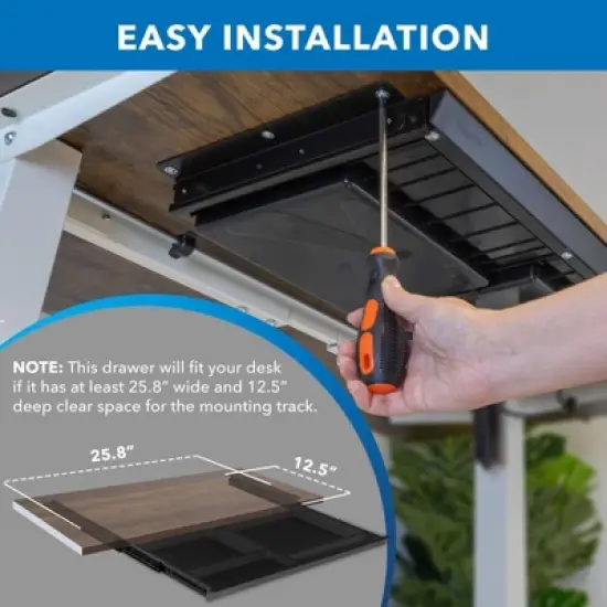 Mount-It! Under Desk Storage - Deep Under Desk Drawer Organizer - Standing Desk Drawer Attachment - 25.8" Width Under Desk Storage Drawer - Black image {7}