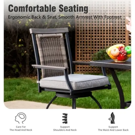 Captiva Designs 3pc Outdoor Patio Metal Bar Height Table & Bar Swivel Chair with Cushion and Armrest image {1}