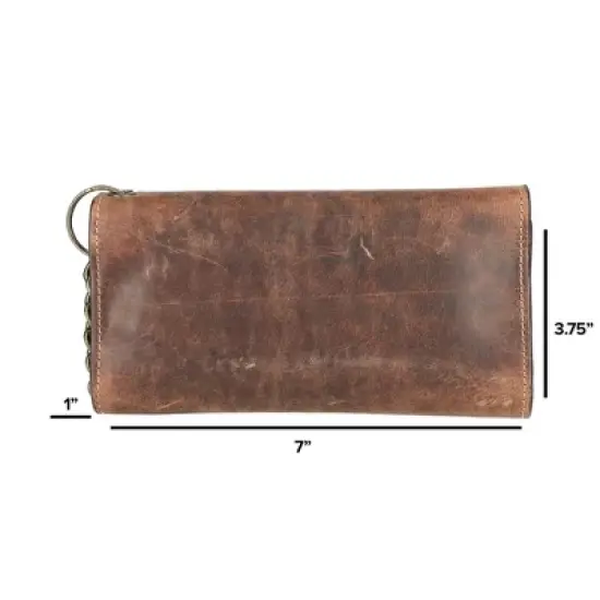 CTM Men's Crazy Horse Leather RFID Long Trifold Chain Wallet image {5}