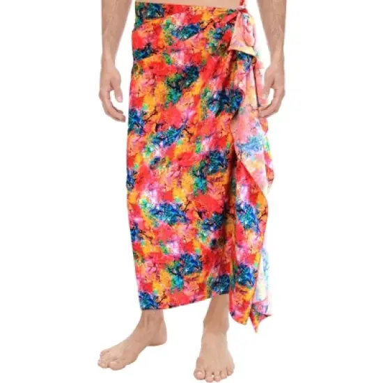 LA LEELA Men's Pareo Swimwear Cover Up Wrap Beach Lava Lava Summer Long Vacation Sarongs Hawaiian Sarong For Men One Size Multicolored, Abstract image {2}