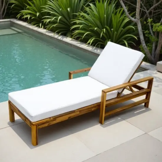 Outdoor Patio Acacia Wood Daybed Lounge Chair with Adjustable Backrest image {14}