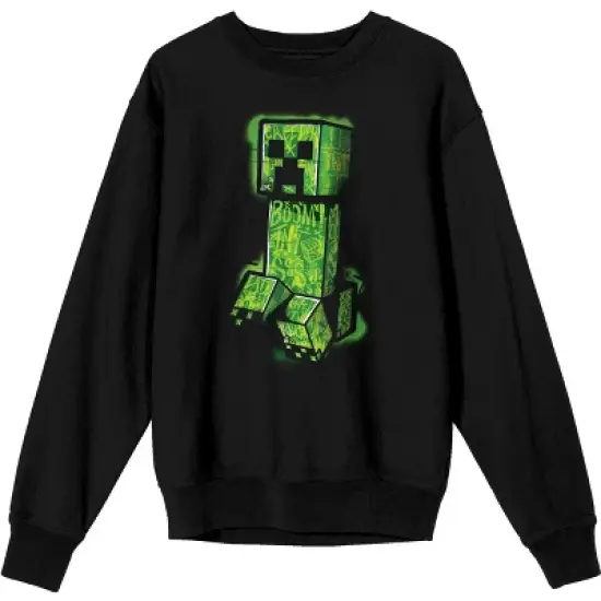 Minecraft Creeper Trap Graphics Men's Black Long Sleeve Crew Sweatshirt image {1}