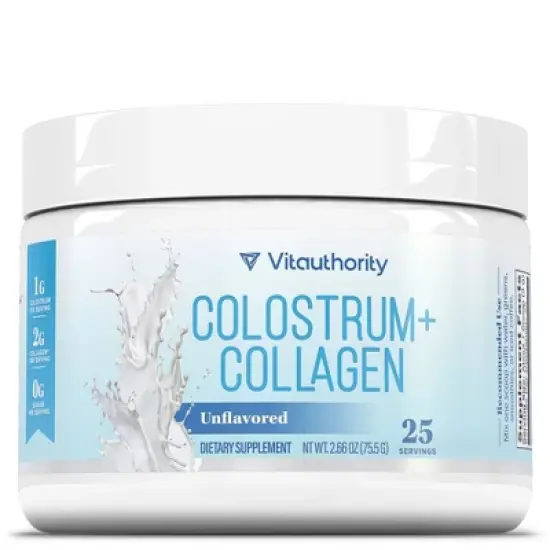 Colostrum + Collagen Powder, Colostrum Supplement with Collagen Peptides for Immunity, Hair, Skin & Nails, Unflavored, Vitauthority, 20 servings image {3}
