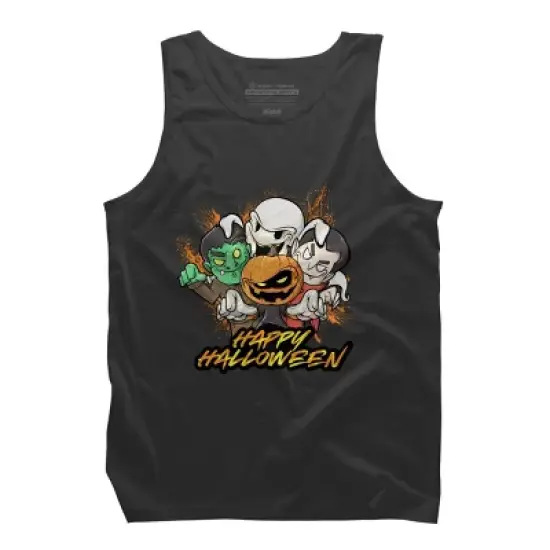 Men's Design By Humans Halloween Pumpkin Face Vampire Ghost Frankenstein By swiftyspade Tank Top image {5}
