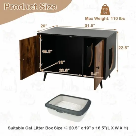 Tangkula Industrial Cat Litter Box Enclosure Hidden Washroom Cat House End Table Cabinet image {4}