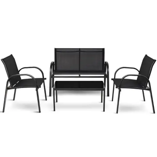 Tangkula 4PCS Black Furniture Set Chairs Coffee Table Patio Garden Brand New image {1}