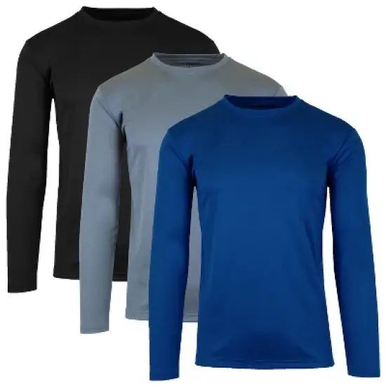 Galaxy By Harvic Men's Long Sleeve Moisture-Wicking Performance Crew Neck Tee -  3 Pack image {2}