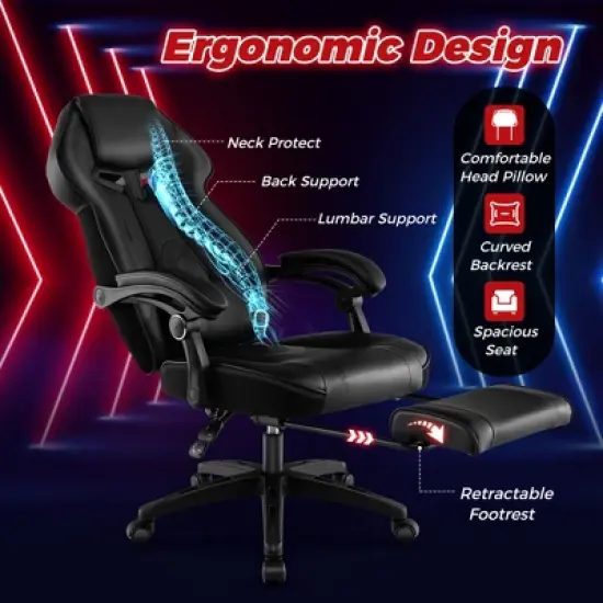 Costway Adjustable E-Sports Racing Style Chair with Padded Headrest, Lumbar Support Blue/Black/Grey/Red image {5}
