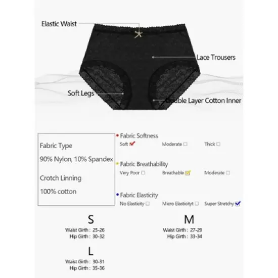 Agnes Orinda Women's Lace Trim High Rise Solid Brief Stretchy Rib Underwear image {4}