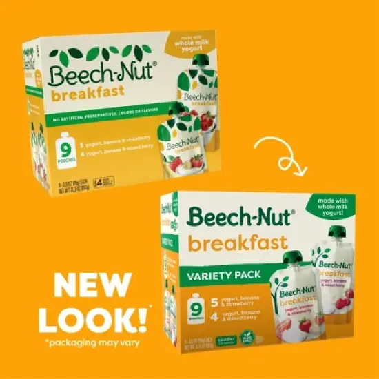 Beech-Nut Fruit & Yogurt Baby Food Pouches, Breakfast Variety Pack, 3.5oz/9ct Pouches image {2}