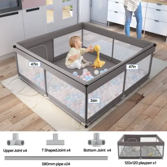 Large Baby Playpen &ndash; 47&times;47in Toddler Play Yard, Indoor Activity Fence for Apartments, Safe & Spacious Play Area image {2}