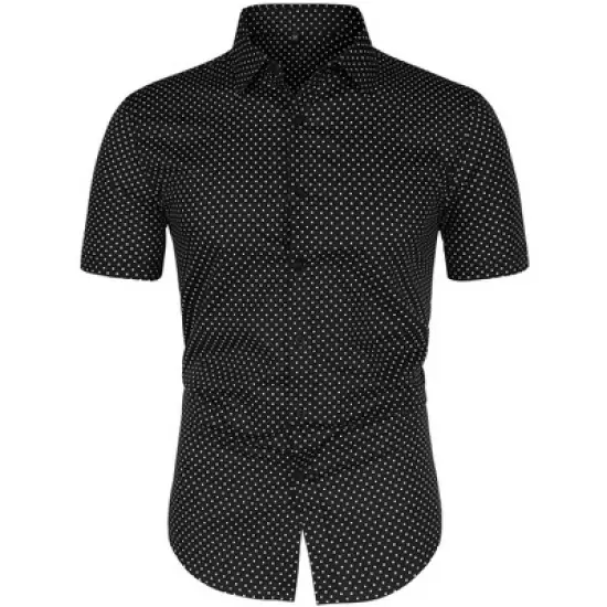 Lars Amadeus Men Short Sleeves Cotton Polka Dots Button Up Shirt image {8}
