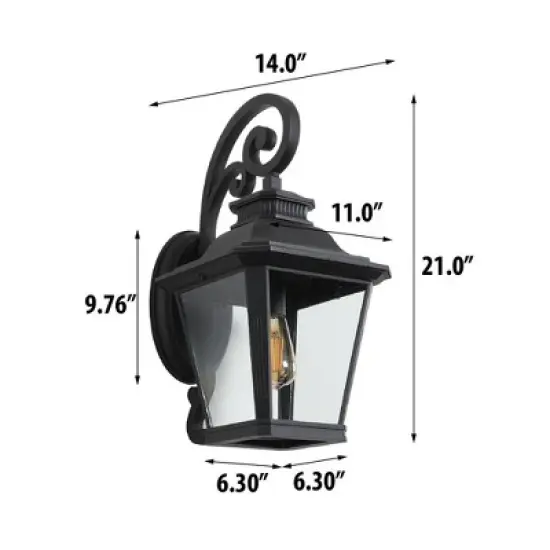 Wellfor 21" Aluminum Outdoor Wall Light: Lantern-Style, Waterproof, Patio Decor - Black image {3}