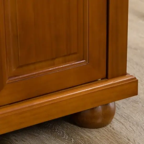 HOMCOM Triple-Cabinet Double-Drawer Kitchen Island with Storage, Butcher Block Island with Stainless Steel Top, Spice & Towel Rack, Brown Wood Finish image {5}