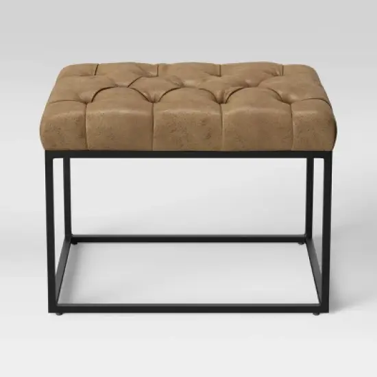 Trubeck Tufted Metal Base Ottoman Faux Leather Brown - Threshold&trade;: Padded Footstool, No Assembly Required image {3}