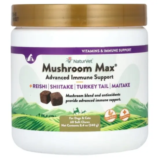 NaturVet Mushroom Max + Reishi, Shiitake, Turkey Tail, Maitake, For Dogs & Cats, 60 Soft Chews, 8.4 oz (240 g) image {4}