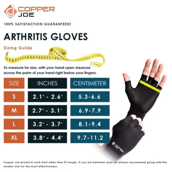 Copper Joe Arthritis Half Finger Gloves - for Gaming, Wrist Support Brace, Carpal Tunnel, Rheumatoid and Tendonitis for Men & Women 1 Pair image {5}
