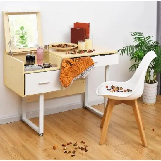 Costway Vanity Table Flip Top Square Makeup Table Writing Table image {2}