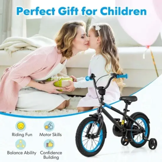 Costway 14" Kids Bike with Adjustable Saddle Handlebar Removable Training Wheels Handbrake Green/Red/Pink/Blue/Black image {4}