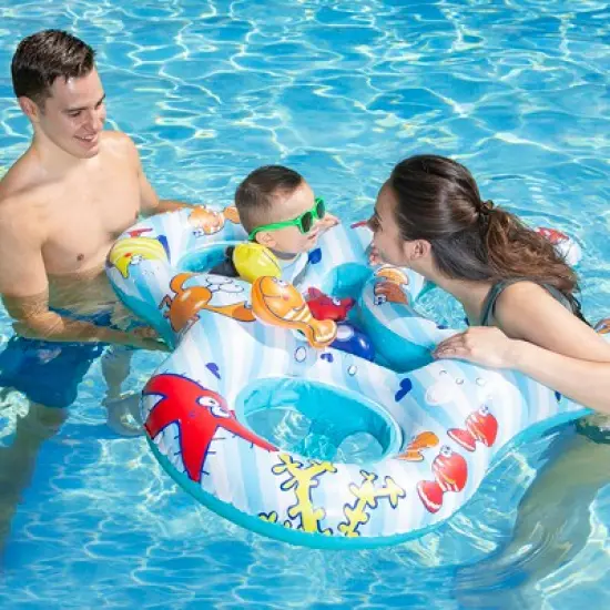 Swim Central 46.5" Underwater Creatures Mommy and Us Dual Inflatable Swimming Pool Float image {3}