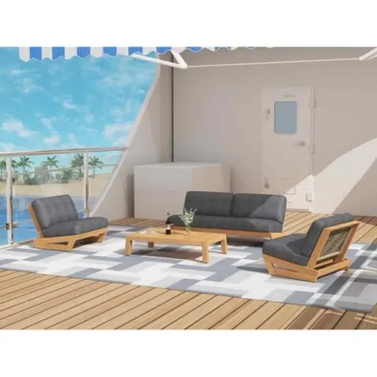 Spatial Balance Indoor Outdoor Set Ribbed Wood Coffee Table & Matching Fabric Seating Group image {3}