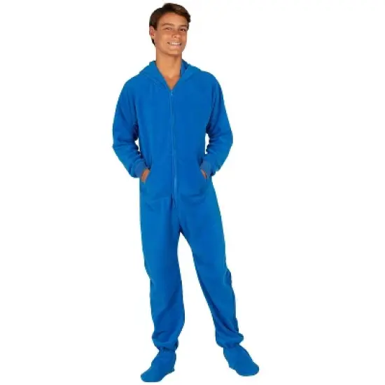 Footed Pajamas - Brilliant Blue Kids Hoodie Fleece Onesie image {1}